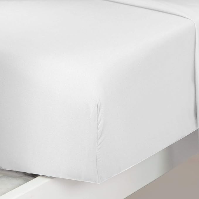 PLAIN PRINTED LINEN 3-Piece Toddler Sheet Set, 100% Cotton Fitted Sheet, Flat Sheet and Envelope Pillowcase, Toddler Bed Set, Mini Crib Sheets (White Solid)