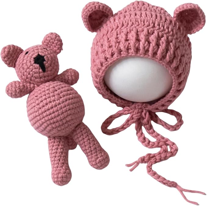 Zeroest Newborn Baby Boy Girl Photography Props Bear Hat Outfits Crochet Kint Handmade Cap Set for Newborn Photo Shoot