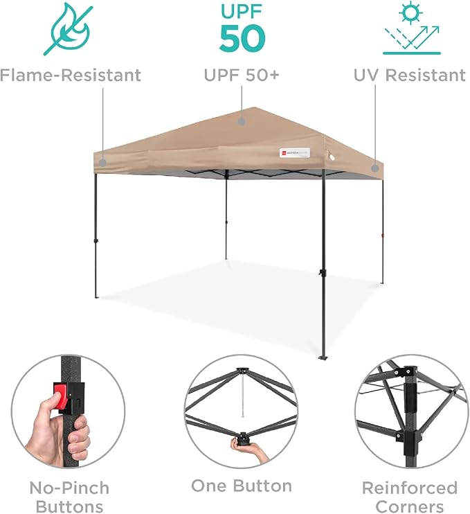 Best Choice Products 12x12ft 1-Person Setup Pop Up Canopy Tent Instant Portable Shelter w/ 1-Button Push, Case, 4 Weight Bags - Tan