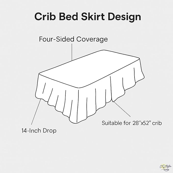 Cottington Lane Light Grey Crib Skirt Dust Ruffle, 100% Natural Cotton, Soft, Durable Nursery Crib Toddler Bedding Skirt for Baby Girls or Boys, Fits Standard Cribs 28" x 52" with 14" Drop