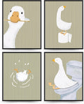 Wheatwin Kids Bathroom Decor, Goose Nursery Animal Poster Prints, Bathroom Wall Decorations for Kids Toddler Boys Girls Toilet Washroom Farmhouse, 8x10 Unframed 4Pcs - Sage Green