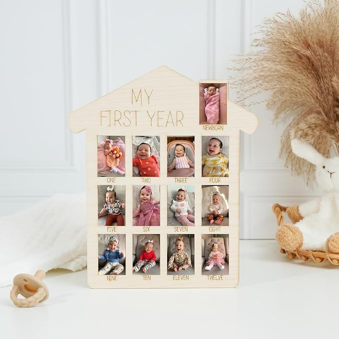 My First Year Photo Frame 14-inch, Pack of 5 Baby Picture Frame for Baby Keepsake, Nursery Decor, and Birthday Party, by Woodpeckers
