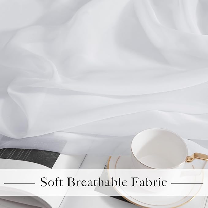 RYB HOME Sheer Curtains 4 Panels Set 72 Inches Long, Solid Voile Light Filtering Airy Curtains Window Treatment Drapes for Living Room, Elegant Bedroom Window Panels, White, Width 54, Grommet