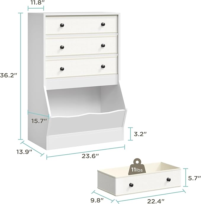 MHOM Toy Storage Organizer with Open Cube, Kids Bookshelf and Toy Storage with PU & Non-Woven Fabric Drawers, Small Book Shelf for Kids Rooms, Playroom and Nursery (White)