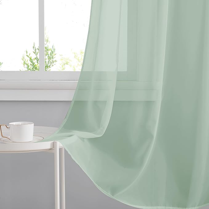 RYB HOME Voile Curtains for Living Room, Breathable Airy Lightweight Grommet Window Panels, Light Filtering Curtains for Living Room, Kids' Room, Sage Green, 54" W x 96" L, Set of 4 Panels