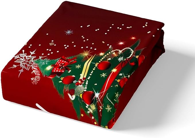 Christmas Tree Duvet Cover Set Queen Size Fir Tree Branches and Deer Print Bedding Set 3pcs for Kids New Year Theme Comforter Cover Merry Christmas Red Quilt Cover with 2 Pillowcases,No Comforter