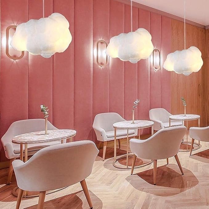 Cloud Chandelier, Modern White Cloud Pendant Light Fixture with 3 LED Bulbs for Bedroom, Nursery, Kids Room, Playroom, Living Room, Dining Room, Farmhouse, Contemporary Style(19.69")