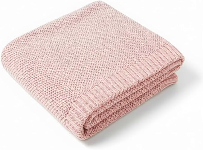 Baby Knit Blanket Soft Cotton Lightweight Newborn Blanket for Crib Stroller Toddler Nursery Shower Gift Cozy Breathable Travel Swaddle Wrap Pink 30 x 40 Inches