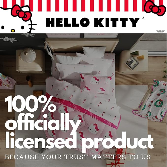 Sanrio Hello Kitty Holiday & Christmas Bedding Soft Comforter and Sheet Set with Sham, 5 Piece Twin Size, (Officially Licensed Product) by Franco