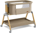 3 in 1 Baby Bassinet, Rocking Bassinets with Comfy Mattress and Wheels, Adjustable Height Bassinet Bedside Sleeper, Easy Folding Portable Crib for Newborn (Khaki)
