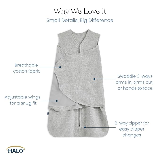HALO 100% Cotton Sleepsack Swaddle, 3-Way Adjustable Wearable Blanket, TOG 1.5, Floral Vintage Stripe, Newborn, 0-3 Months