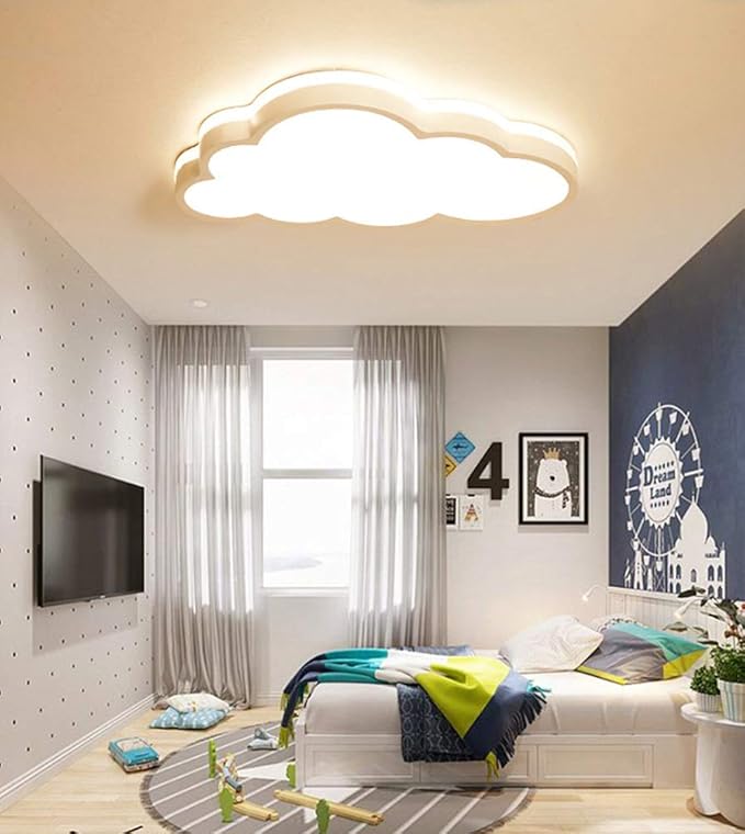 LAKIQ Modern Creative Acrylic LED Lights Cloud Shape Children Room Ceiling Light Flush Mount Ceiling Chandelier Lighting Fixture for Kids Bedroom Kindergarten Living Room(21.5'',Warm Light)