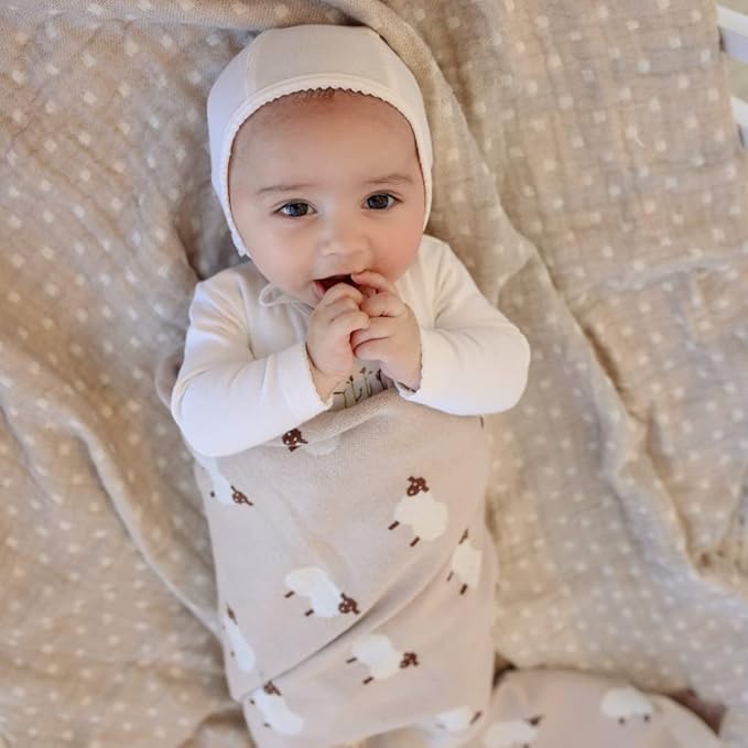 Knit Baby Swaddle Blanket - 100% Cotton Soft Cozy Lightweight Unisex Receiving Swaddling Stroller Quilt Blanket for Shower Gift Registry for Newborns Infants & Toddlers (Sheep - Grey)