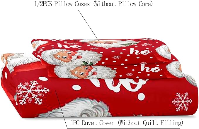 LUVIVIHOME 3PCS Santa Claus Duvet Cover Full Bedding Set, Red Duvet Cover, Christmas Bedding, Polka Dot Snowflake Holiday New Year Xmas Gifts Christmas Comforter Bedspread Quilt Cover, 2 Pillow Cases