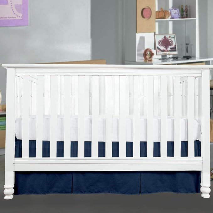 Cottington Lane Crib Bed Skirt Pleated Crib Skirt Dust Ruffle, 100% Natural Cotton, Nursery Crib Toddler Bedding Skirts for Baby Boys or Girls, 14" Soft Crib Dust Ruffle Drop Crib Skirt-Navy Blue