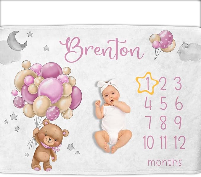 OLIVE OLIVIA Personalized Monthly Baby Milestone Blanket, Baby Months Blanket, Perfect Custom Newborn Gifts,50"x60"