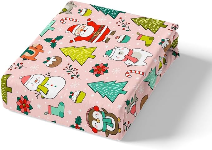 Manfei Christmas Duvet Cover Set Queen Size, Santa Claus Xmas Trees Animals Snowman Bedding Set 3pcs for Kids Girls, New Year Comforter Cover Soft Polyester Quilt Cover with 2 Pillowcases,No Comforter