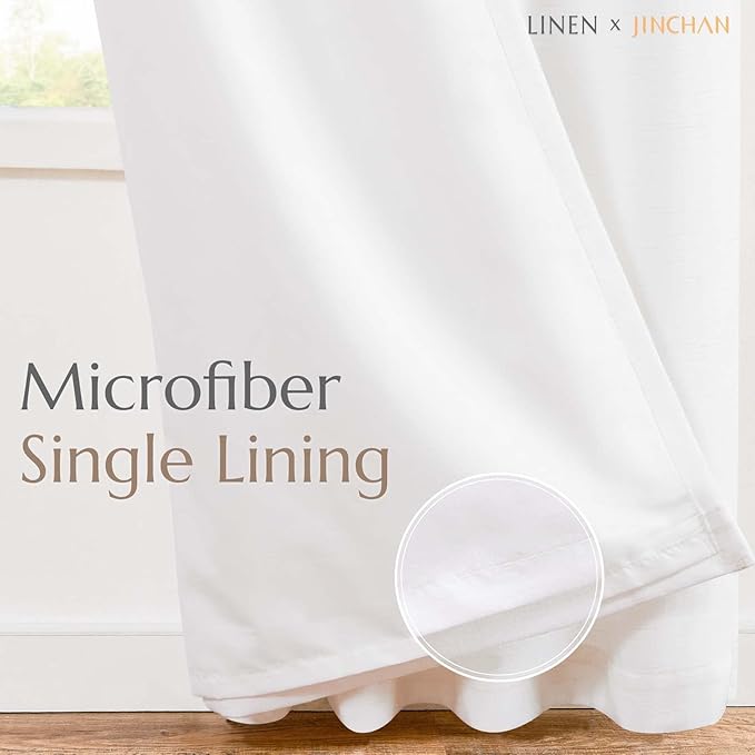 jinchan White Lined Linen Blend Curtain for Sliding Door 84 Inch Length 1 Panel for Living Room, 100 Inch Extra Wide Drape with Rod Pocket Back Tab(100W x 84L, White)