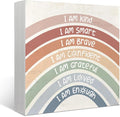 Mtrgdn Boho Rainbow Classroom Decor,Inspirational Kids Room Desk Decor,Positive Affirmations Wooden Box Sign for Classrom Nursery Kids Bathroom Bedroom Shelf Decorations,5x5 Inch