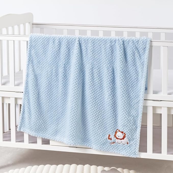 CREVENT 2Pcs 30''X40'' Cute Cozy Fluffy Warm Baby Blankets for Infants Toddlers' Bedding Crib Cot Stroller - Grey Cloud + Lion