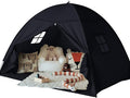 Full Size Bed Tent Canopy: Lights & Flags Indoor Floor Bed Kids Tent Playhouse - Space Blackout Sleeping Tents Indoor Breathable Portable Cottage Drafty Room Floor (Large Black)
