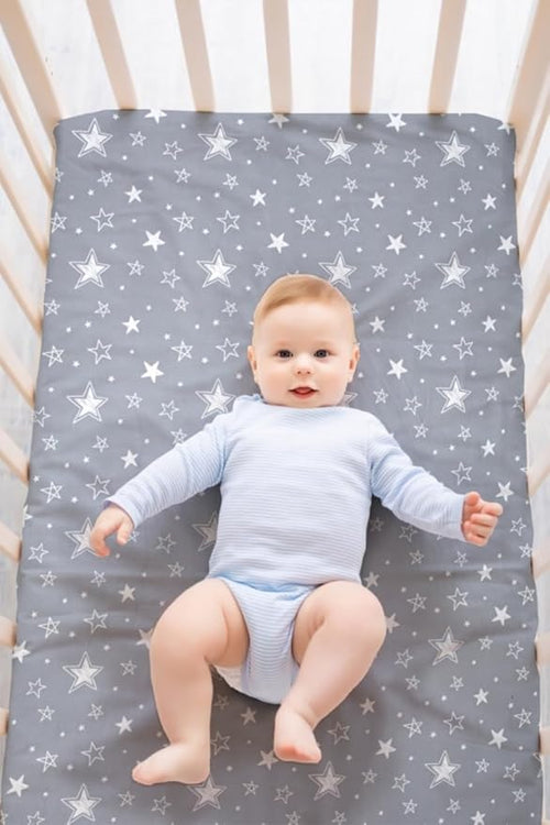 4 Pack Crib Sheets Star and Moon Neutral Unisex Baby Mattress Cover Fitted Crib Sheets Set for Baby Boys or Girls Star