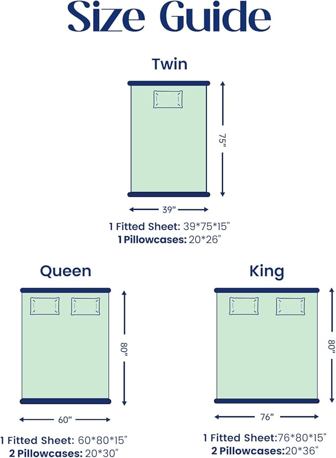 Dream Valley® King Size Sheets Set, Cooling Fitted Sheet with 2 Pillowcase-3 PCS with No Flat Sheet,Q-Max > 0.4 Aerocool, Cooling for Night Sweats, Hot Sleepers,deep Pocket up to 15",Mint Macaron