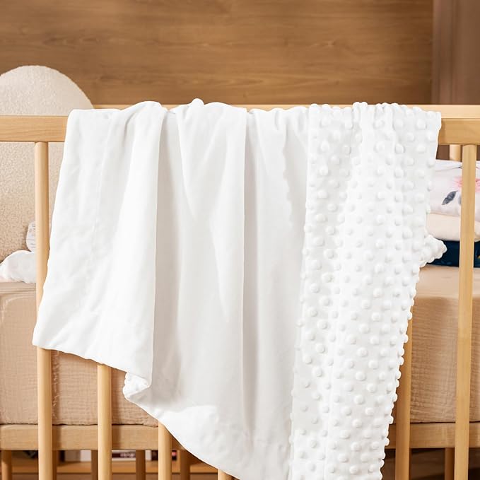 david's kids Micro Fleece Minky Baby Throw Blanket for Boys Girls Neutral with Double Layer and Soothing Raised Dots, 50x60 Inches Breathable and Soft Lightweight Receiving Blanket for Newborns White