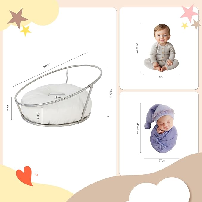 Kate Newborn Photography Props Stainless Steel Stand Set for Baby Photoshoot,Including Newborn Posing Beanbag(Unfilled), Elastic Fabric and 6 Clamps