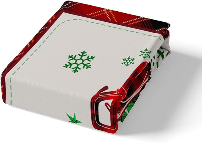 Manfei Xmas Truck Duvet Cover Set Full Size, Christmas Tree Snowflake Print Bedding Set 3pcs for Kids Boys Girls Bedroom Decor, Red Plaid Print Comforter Cover with 2 Pillowcases,No Comforter