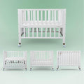 Foldable Mini Baby Crib - Portable 4-in-1 Convertible Baby Cribs,Pine Wood Bedside Bassinet,3 Heights Bassinet Bedside Sleeper with A Sponge Mattress,Wheeled,White