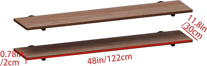 IEO Floating Shelves for Wall Shelf 48 inches X 11.8" Extra Width Long Farmhouse Bathroom Decor Bedroom Kitchen Shelves Living Room Wall Mounted Set of 2, Rustic Brown