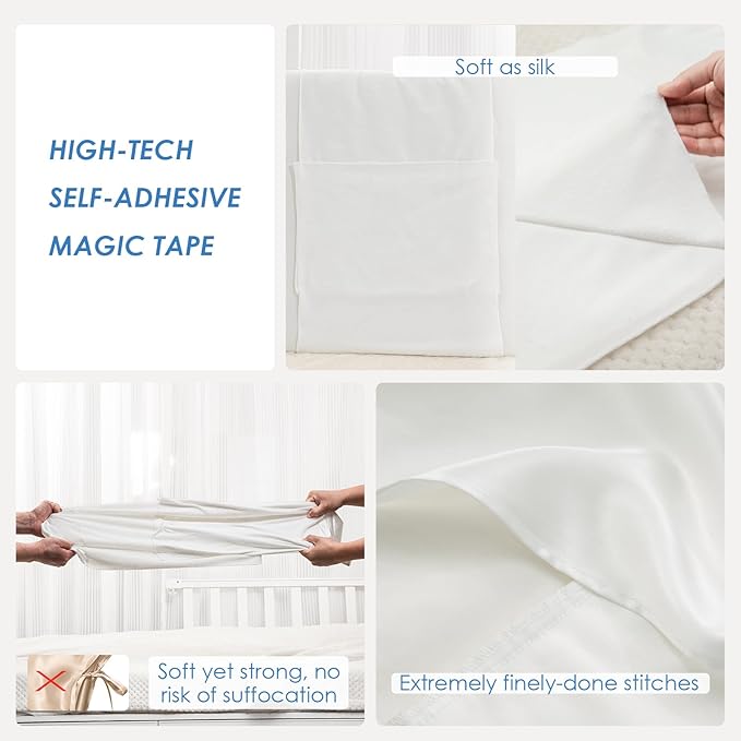 PROMEED 23 Momme Silk Crib Slip for Baby Hair, No More Bed Head and Baby Bald Spots, 100% Silk Crib/Bassinet Sheets for Baby Boy/Girl (White)