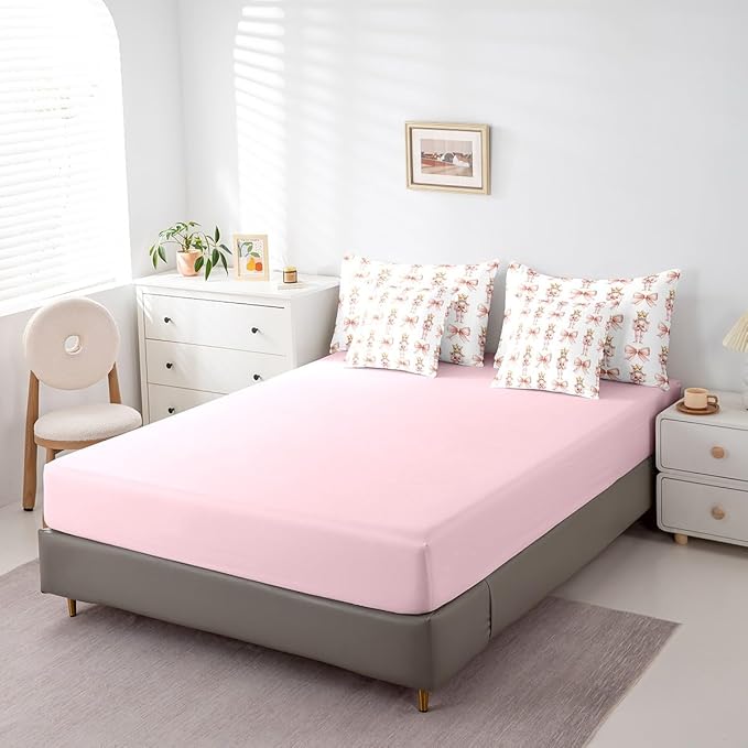 7 Pieces Cartoon Nutcracker Kids Comforter Set Queen,Pink Bowknot Romantic Princess Bedding Set,Ballet Merry Christmas Bow Tie Dreamy（Comforter+Fitted+Flat Sheet+2 Pillowcases+2 Throw Pillow Covers）