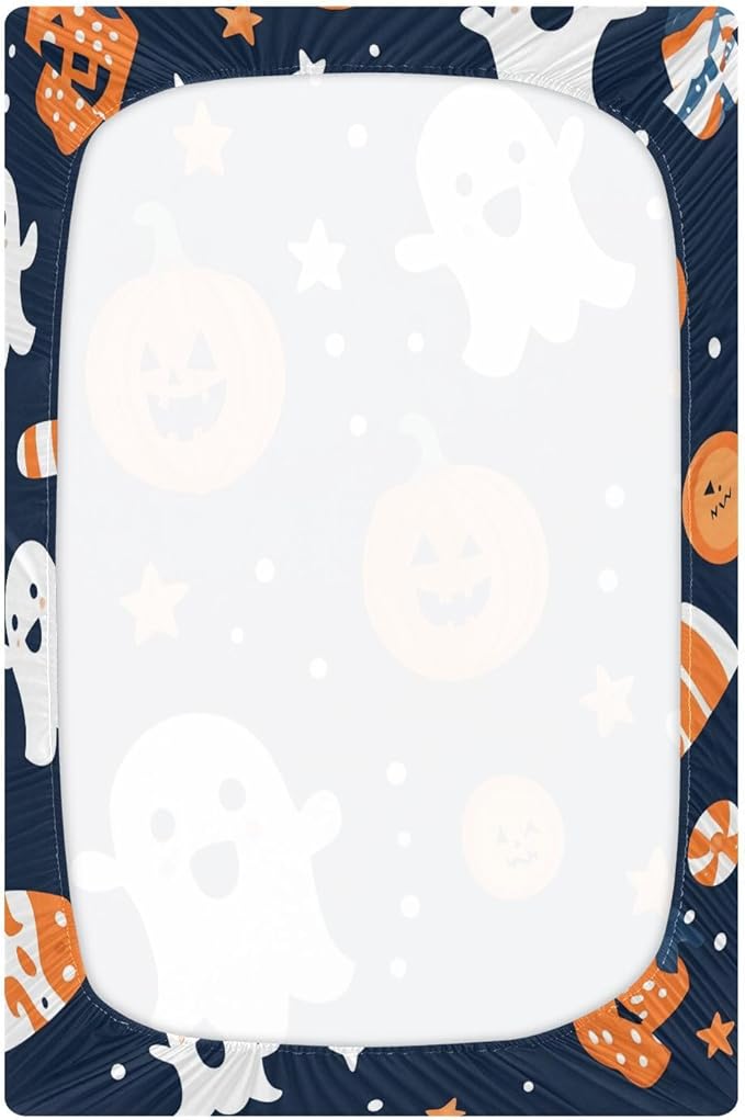 Crib Sheet, Unisex Crib Sheet, Soft and Comfortable for Standard Crib and Toddler Mattress, Ghosts and Halloween Pumpkins