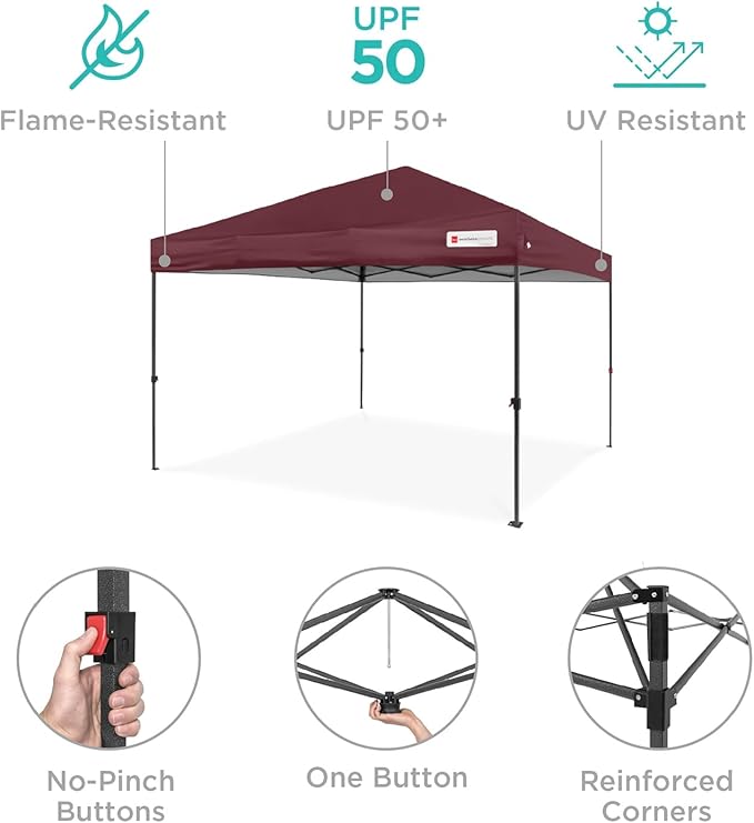 Best Choice Products 12x12ft 1-Person Setup Pop Up Canopy Tent Instant Portable Shelter w/ 1-Button Push, Case, 4 Weight Bags - Burgundy
