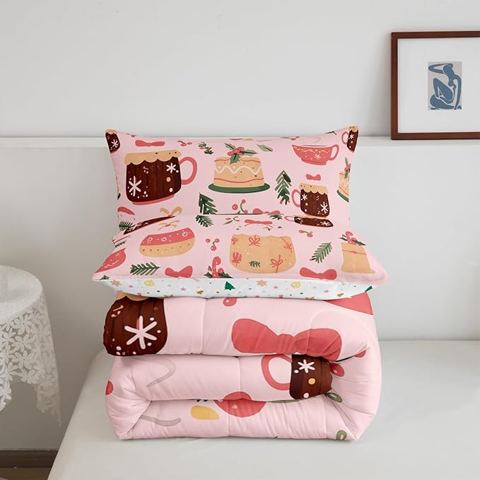 Feelyou Christmas Bedding Set for Kids Boys Girls Full Size Cake Pattern Printed Comforter Set Ultra Soft Winter Christmas Comforter Dessert Duvet Quilt Bedroom Decor Christmas Decor Quilt