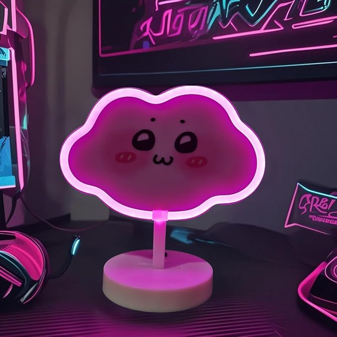 Cute Cloud Shaped Neon Sign USB/Battery Dual Power Switch Controllable Plastic Neon Night Light (Pink)