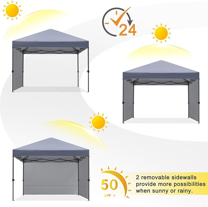 COOSHADE Pop Up Canopy Tent 10x10 with 2 Sidewalls, Outdoor Shade Instant Canopy Tents(Grey)