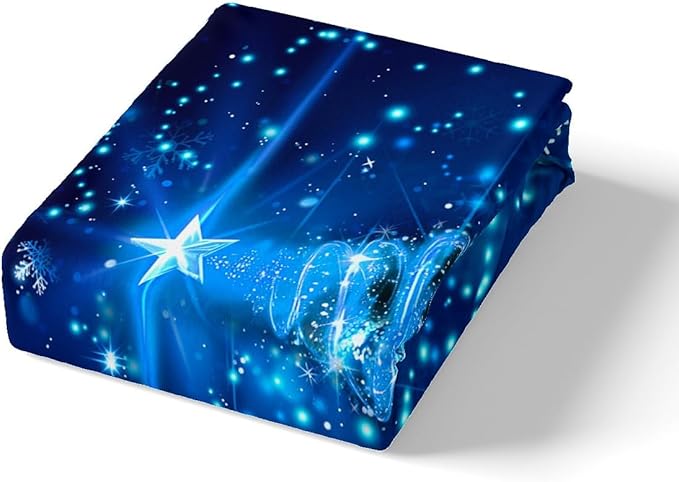 Manfei Blue Xmas Tree Duvet Cover Set Twin Size, White Snowflake Print Comforter Cover with 1 Pillowcase, Christmas Theme Bedding Set 2pcs for Kids Boys Girls Bedroom Decor,No Comforter