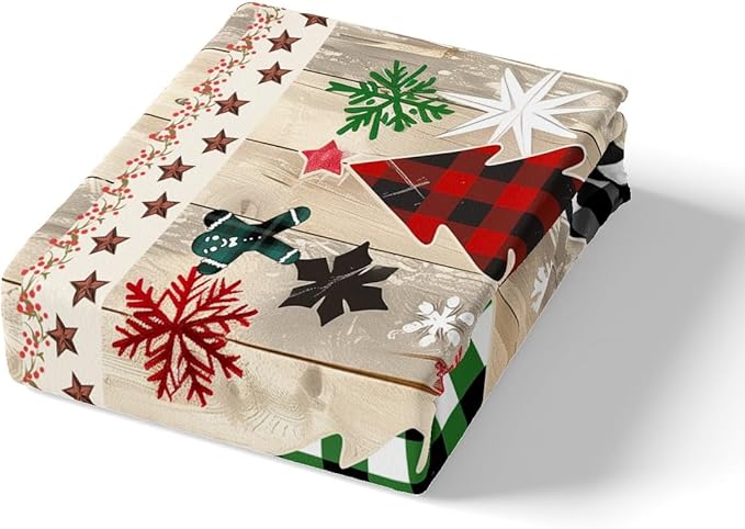 Manfei Xmas Plaid Trees Duvet Cover Set Queen Size, Western Texas Star Bedding Set 3pcs for Kids Boys Girls, Christmas Theme Comforter Cover Wooden Plank Quilt Cover with 2 Pillowcases,No Comforter