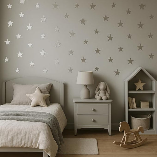 155 Pieces Silver Star Wall Decals – Self-Adhesive Stickers for Kids' Rooms, Nurseries, and Bedrooms by BUGYBAGY