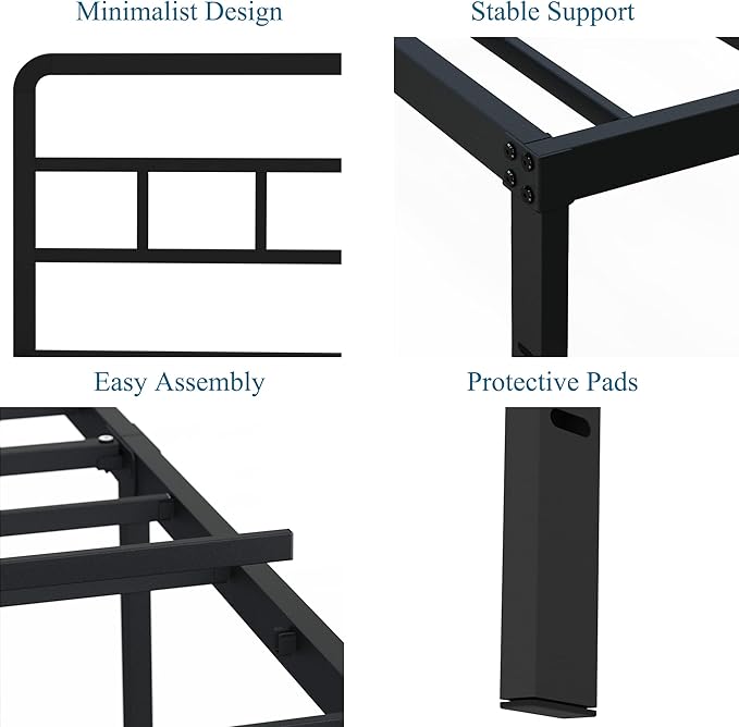 18 Inch Twin XL Bed Frame with Headboard No Box Spring Needed Metal Platform Heavy Duty Steel Slat Mattress Foundation/Easy Assembly/Noise Free/Black