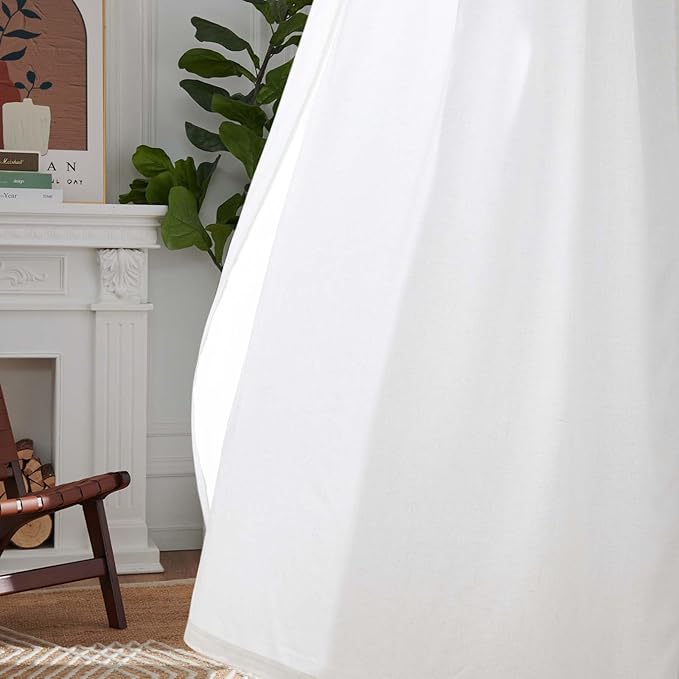 jinchan Linen Curtains with Privacy Lining 96 Inch Length White Farmhouse Closet Lined Drapes for Small Narrow Window Bedroom Living Room Bay Window 2 Panels Rod Pocket Back Tab