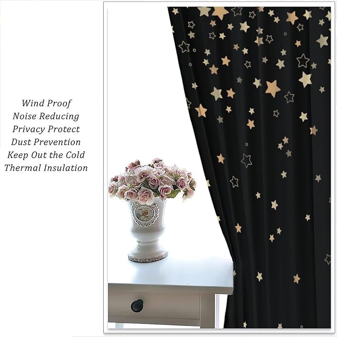 Star Celestial Blackout Curtain, Space Funny Fantasy Galaxy Starry Night Window Curtain for Kids Bedroom Nursery Toddler Room 72" W X 63" L
