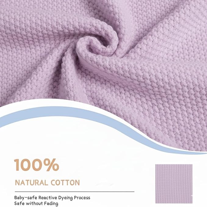 Baby Knit Blanket Soft Breathable Cotton Scallop Border Blankets Newborn Knitted Blanket Swaddle Blankets Gifts for Baby Newborn Toddler Shower Boy Girl New Mom Birthday Christmas Lilac 30x30