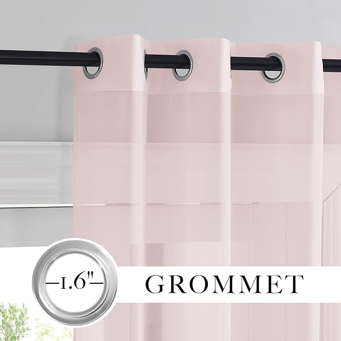RYB HOME Light Filtering Curtains 90 Inches Long, Grommet Top Voile Airy Light Filtering Drapes Sheer Window Curtains for Living Room Kitchen Bedroom, Peach Blush, 54" W x 90" L, 4 Pieces