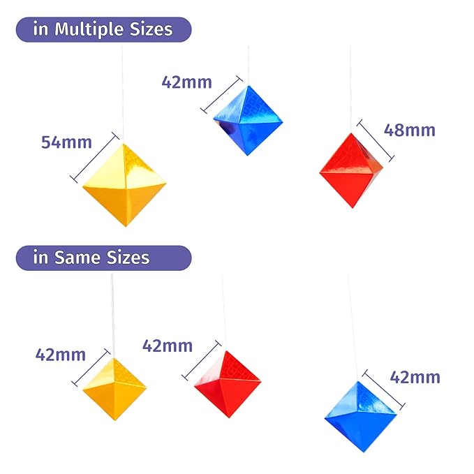 Geometric Octahedron in Same Size Hanging Mobile,Montessori Mobile, Yellow Blue Red, Wooden Dowel