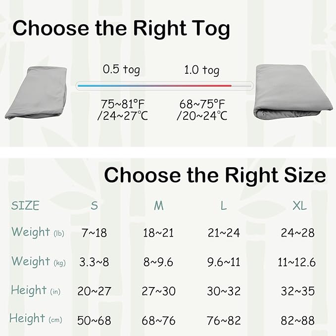 Supersoft Rayon Made from Bamboo Sleep Sack 12-18 Months 0.5 Tog Lightweight Toddler Sleep Sack Baby Wearable Blanket with 2-Way Zipper Summer Unisex Sleeping Bag for Babies - Gray
