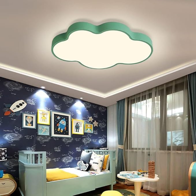 LED Ceiling Light Fixture, 19 Inch Modern Cloud Shape Recessed Ceiling Light, 3000K-6000K Dimmable, 29W Green Close to Ceiling Lighting for Living Room, Bedroom